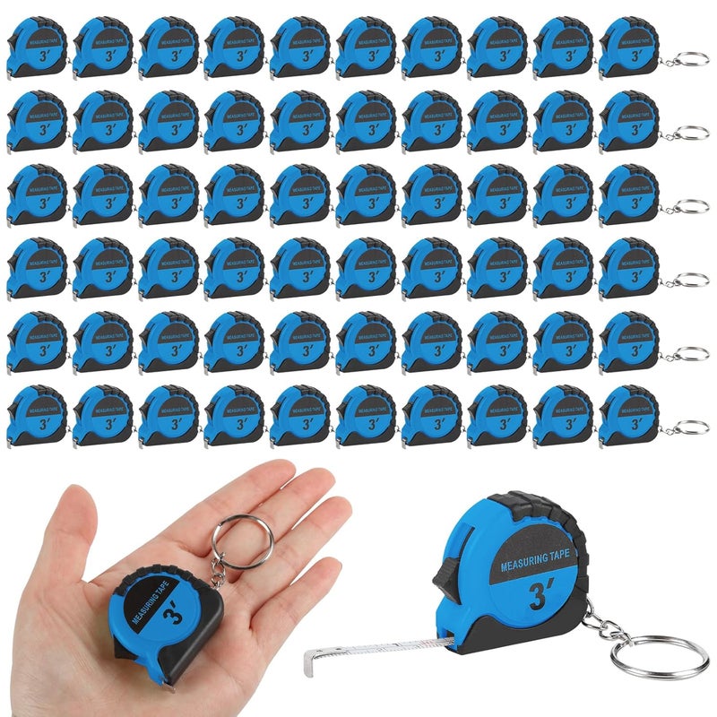 akrishely 60 Pcs Mini Measuring Tape Keychains 3 Ft Small Tape Measure Inch Metric Scale Bulk with Lock Steel Easy Read Pocket for Party Favors Birthday Daily Use（Blue） (Blue) - Image 1